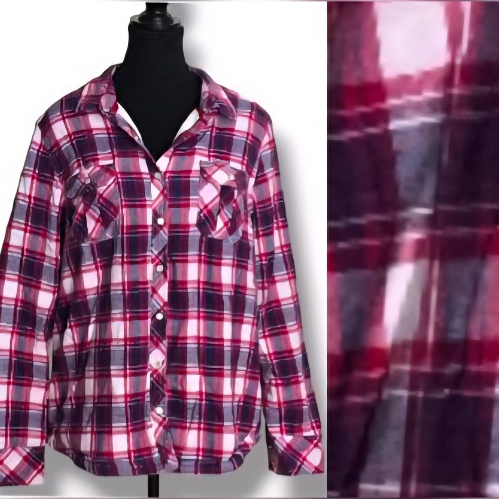 Plaid Fleece Lined Jacket, Red Blue Snap Front, Women's Size XL, BC Clothing